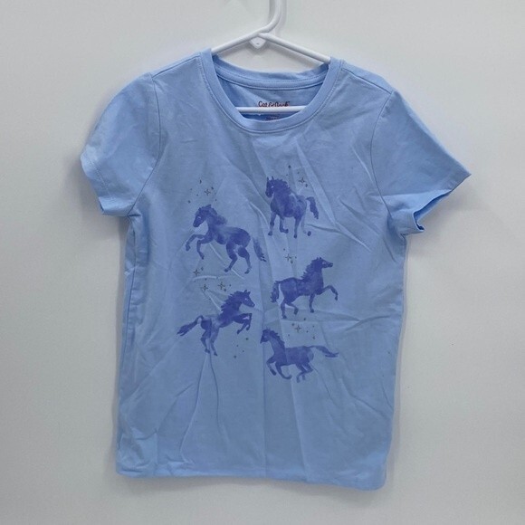 Cat & Jack M 7/8 Blue Unicorn Purple Short Sleeve Shirt Stars Sparkle New - Picture 1 of 6